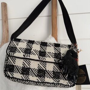 Viral Black and White Checkered Women's Beaded Bag